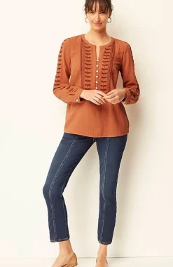 J.Jill Pure Jill Embroidered Buttoned-Cuff Top | Jjill-Women Shirts & Blouses