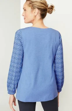 J.Jill Pure Jill Embroidered-Sleeve Boat-Neck Top | Jjill-Women Tops & Tees