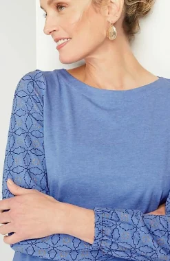 J.Jill Pure Jill Embroidered-Sleeve Boat-Neck Top | Jjill-Women Tops & Tees
