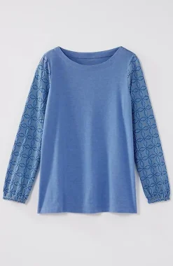 J.Jill Pure Jill Embroidered-Sleeve Boat-Neck Top | Jjill-Women Tops & Tees