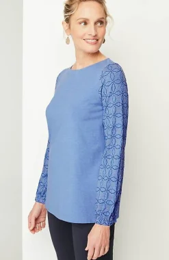 J.Jill Pure Jill Embroidered-Sleeve Boat-Neck Top | Jjill-Women Tops & Tees