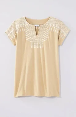 J.Jill Pure Jill Embroidered Split-Neck Tee | Jjill-Women Tops & Tees