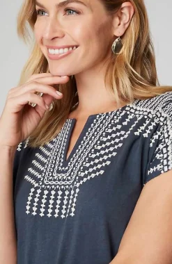 J.Jill Pure Jill Embroidered Split-Neck Tee | Jjill-Women Tops & Tees