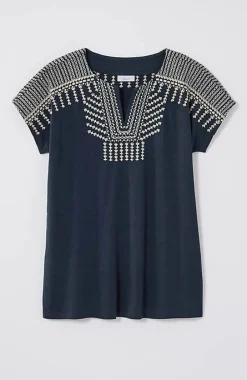 J.Jill Pure Jill Embroidered Split-Neck Tee | Jjill-Women Tops & Tees