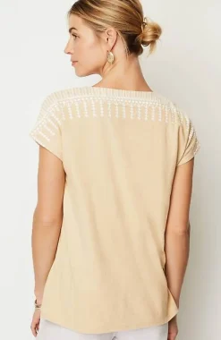J.Jill Pure Jill Embroidered Split-Neck Tee | Jjill-Women Tops & Tees