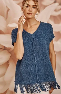 J.Jill Pure Jill Fringed-Hem V-Neck Sweater | Jjill-Women Sweaters