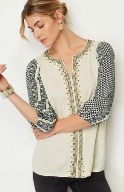J.Jill Pure Jill Mixed-Media Embroidered Top | Jjill-Women Tops & Tees