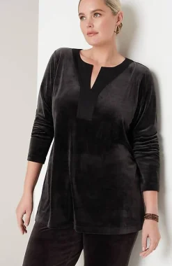 J.Jill Pure Jill Satin-Neckline Velour Tunic | Jjill-Women Tops & Tees