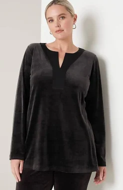 J.Jill Pure Jill Satin-Neckline Velour Tunic | Jjill-Women Tops & Tees