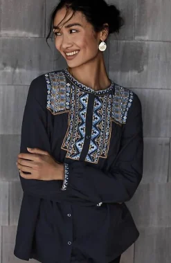 J.Jill Pure Jill Shadow-Stripe Embroidered Blouse | Jjill-Women Shirts & Blouses