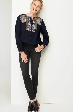 J.Jill Pure Jill Shadow-Stripe Embroidered Blouse | Jjill-Women Shirts & Blouses