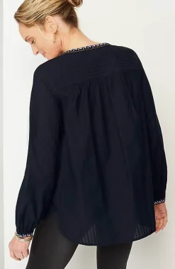 J.Jill Pure Jill Shadow-Stripe Embroidered Blouse | Jjill-Women Shirts & Blouses