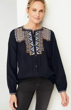 J.Jill Pure Jill Shadow-Stripe Embroidered Blouse | Jjill-Women Shirts & Blouses