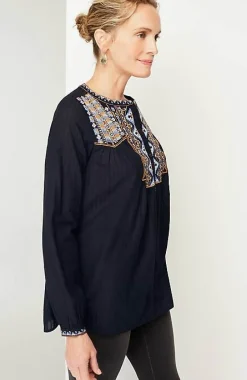 J.Jill Pure Jill Shadow-Stripe Embroidered Blouse | Jjill-Women Shirts & Blouses