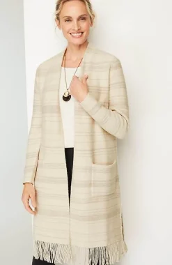 J.Jill Pure Jill Textured-Stripes Fringed-Hem Cardi | Jjill-Women Sweaters