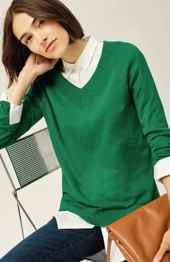 J.Jill Ribbed-Border V-Neck Sweater | Jjill-Women Sweaters
