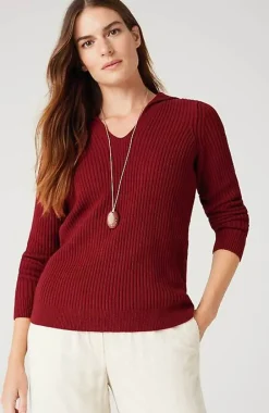 J.Jill Ribbed-Stitch Collared Sweater | Jjill-Women Sweaters