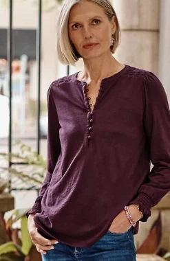 J.Jill Smocked Henley Top | Jjill-Women Tops & Tees