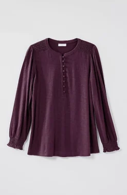 J.Jill Smocked Henley Top | Jjill-Women Tops & Tees