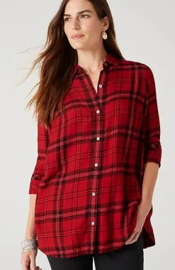 J.Jill Soft Button-Front Plaid Tunic | Jjill-Women Tunics
