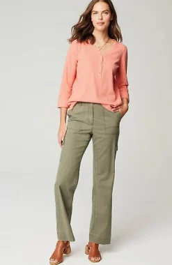 J.Jill Textured-Cotton Rolled-Cuff Henley Top | Jjill-Women Tops & Tees