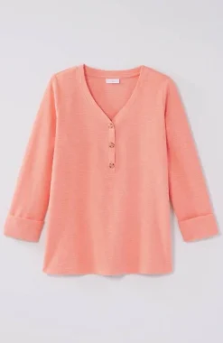J.Jill Textured-Cotton Rolled-Cuff Henley Top | Jjill-Women Tops & Tees