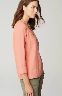 J.Jill Textured-Cotton Rolled-Cuff Henley Top | Jjill-Women Tops & Tees
