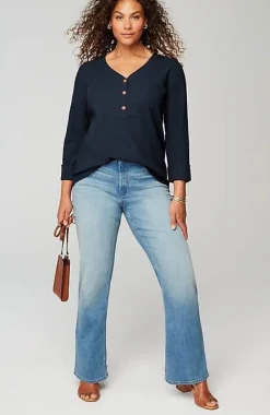 J.Jill Textured-Cotton Rolled-Cuff Henley Top | Jjill-Women Tops & Tees