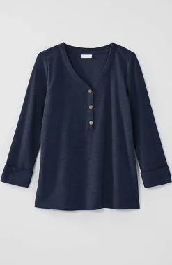 J.Jill Textured-Cotton Rolled-Cuff Henley Top | Jjill-Women Tops & Tees