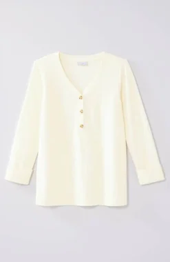 J.Jill Textured-Cotton Rolled-Cuff Henley Top | Jjill-Women Tops & Tees