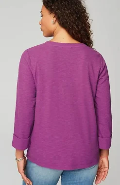 J.Jill Textured-Cotton Rolled-Cuff Henley Top | Jjill-Women Tops & Tees