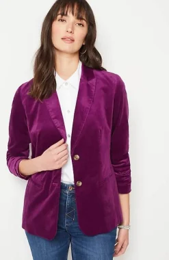 J.Jill Velveteen Stretch Curved-Hem Blazer | Jjill-Women Jackets & Coats