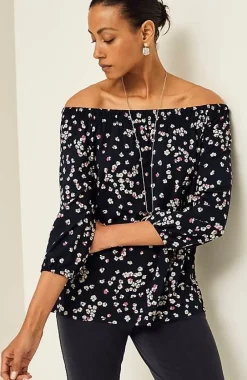 J.Jill Wearever Convertible-Shoulder Smocked-Neck Top | Jjill-Women Tops & Tees