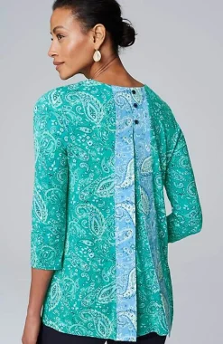 J.Jill Wearever Mixed-Print Button-Back Top | Jjill-Women Tops & Tees
