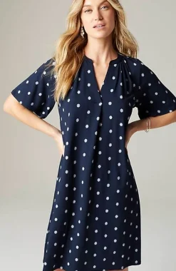 J.Jill Wearever Shirred-Neckline Flutter-Sleeve Dress | Jjill-Women Dresses