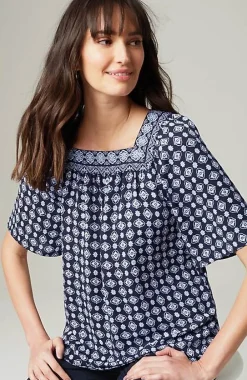 J.Jill Wearever Shirred Square-Neck Top | Jjill-Women Shirts & Blouses