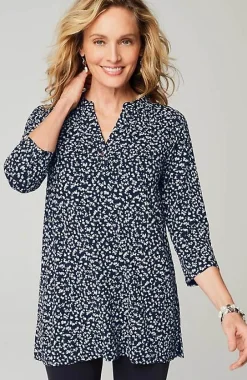 J.Jill Wearever Shirred-Yoke Split-Neck Tunic | Jjill-Women Tops & Tees