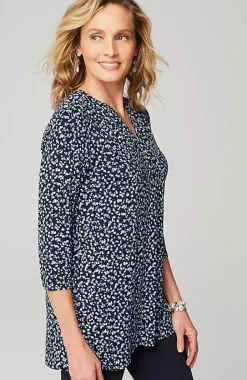 J.Jill Wearever Shirred-Yoke Split-Neck Tunic | Jjill-Women Tops & Tees