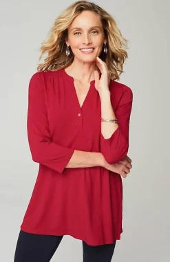 J.Jill Wearever Shirred-Yoke Split-Neck Tunic | Jjill-Women Tops & Tees