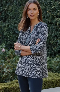 J.Jill Wearever Shirred-Yoke Split-Neck Tunic | Jjill-Women Tops & Tees