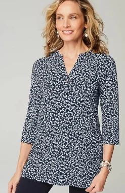 J.Jill Wearever Shirred-Yoke Split-Neck Tunic | Jjill-Women Tops & Tees